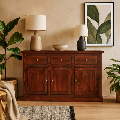 Oxford Mahogany Mango Wood Sideboard 3 Drawers 3 Doors