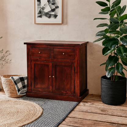 Oxford Mahogany Mango Wood Storage Cabinet 2 Drawers 2 Doors