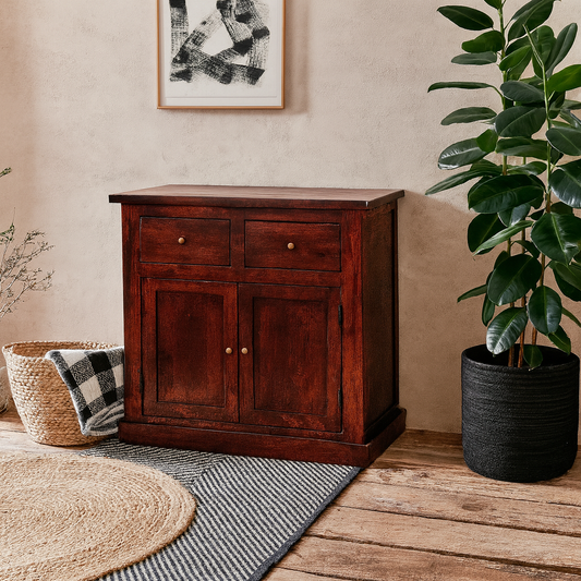 Oxford Mahogany Mango Wood Storage Cabinet 2 Drawers 2 Doors