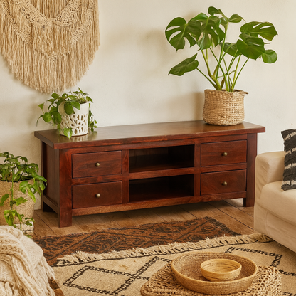 Oxford Mahogany Mango Wood TV Unit 4 Drawers 2 Shelves