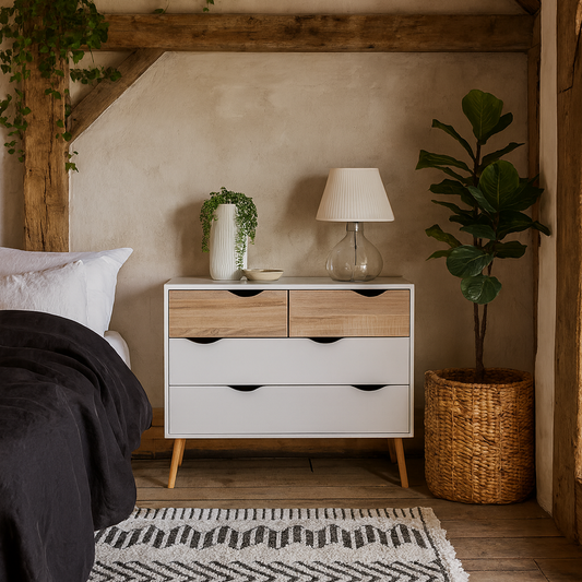 Sapporo White and Natural Oak Chest 4 Drawers