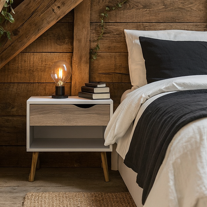 Sapporo White and Natural Oak Bedside 1 Drawer