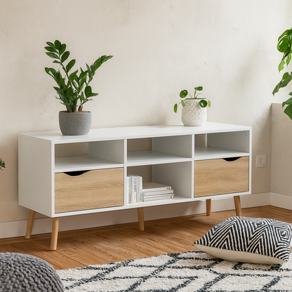Sapporo White and Natural Oak Wide TV Unit 2 Drawers 4 Shelves