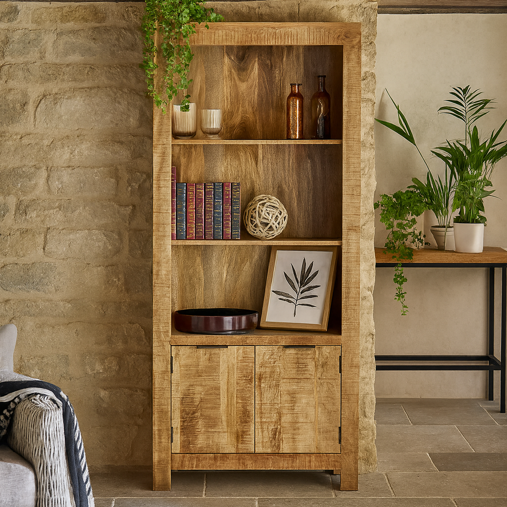 California Solid Mango Wood Bookcase With Doors