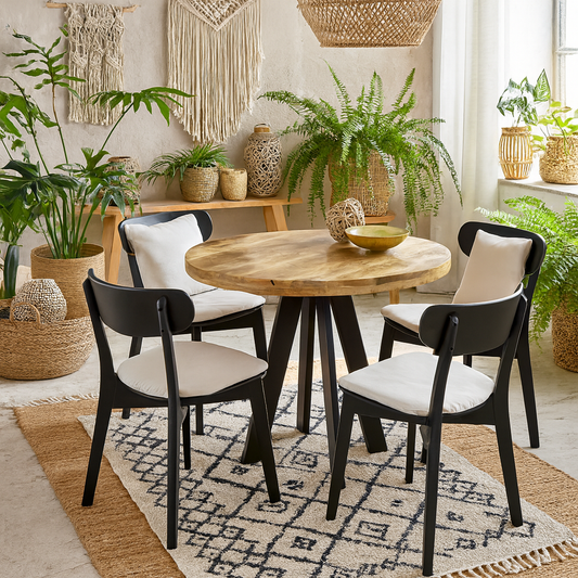 California Round Solid Wood and Metal 4 Seater Dining Table