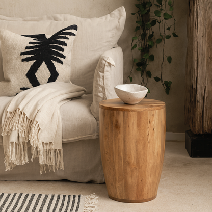 London Natural Mango Wood Drum Side Table