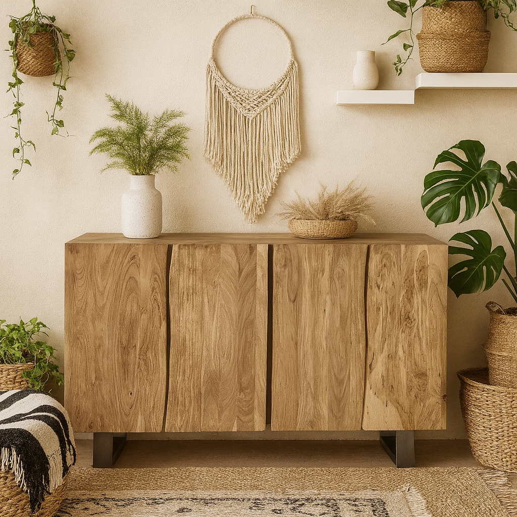 Wellington Acacia Wood Modern Sideboard 4 Drawers