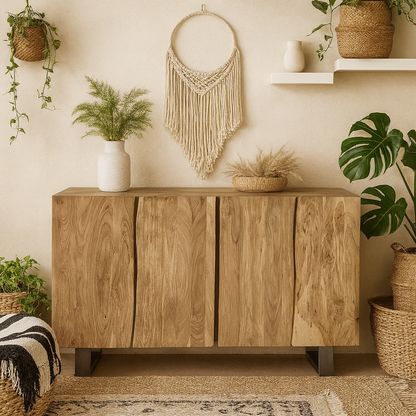 Wellington Acacia Wood Modern Sideboard 4 Drawers