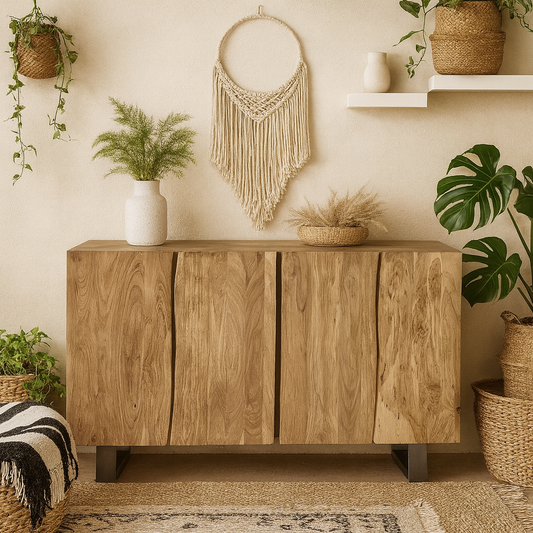 Wellington Acacia Wood Modern Sideboard 4 Drawers