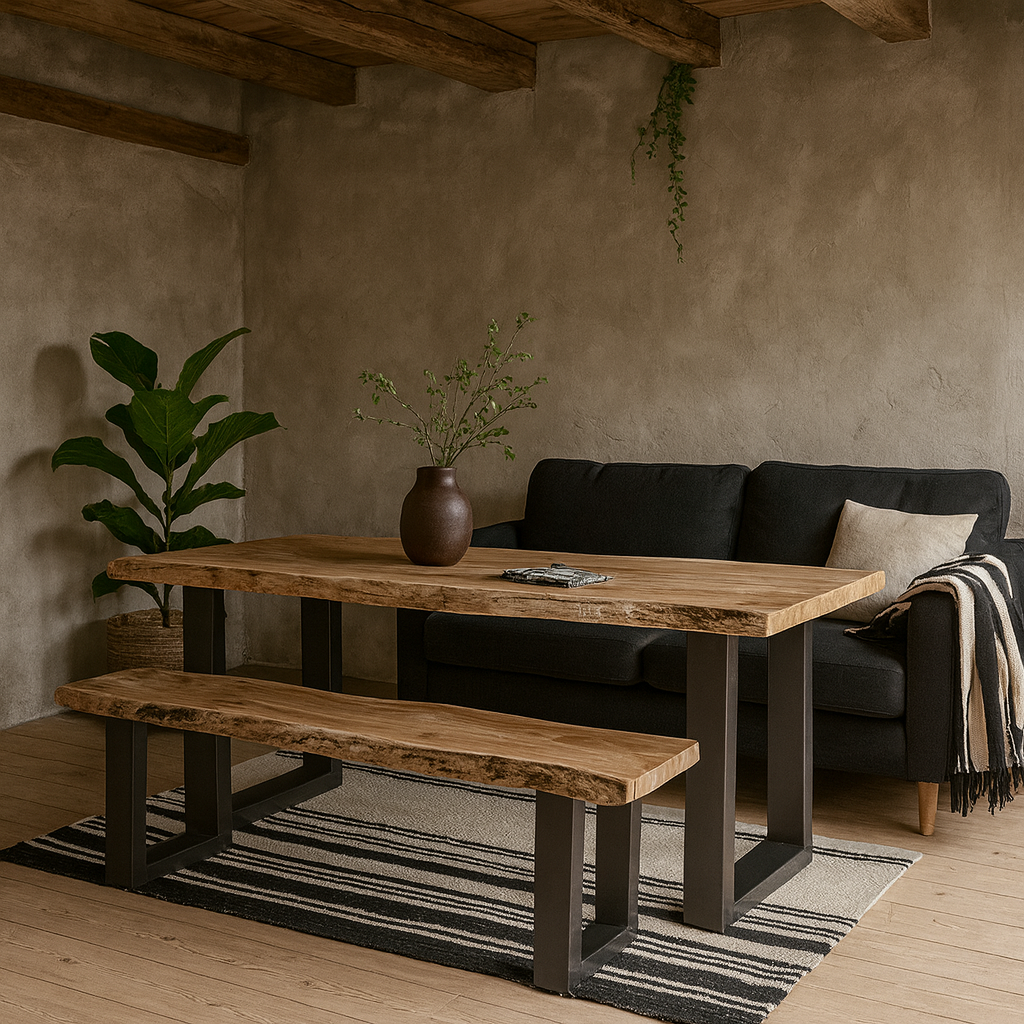 Wellington Large Acacia Wood Live Edge Modern Dining Bench