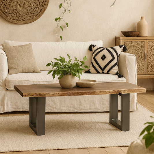 Wellington Medium Acacia Wood Live Edge Modern Dining Bench