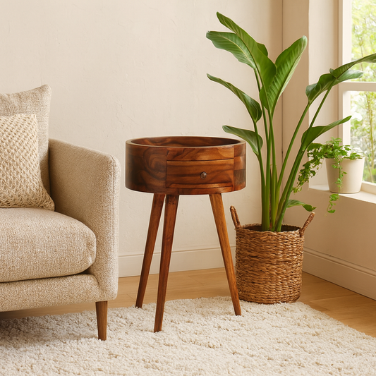 Waialua Honey Mango Wood Round Tripod Bedside Table