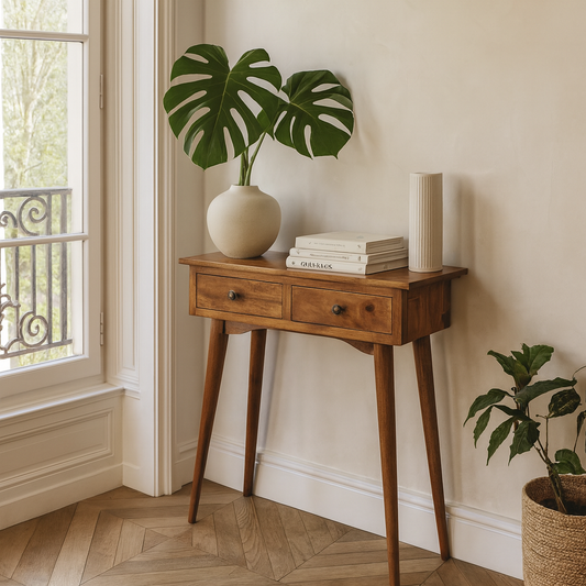 Parma Mini Oak Mango Wood Hallway Console Table 2 Drawers