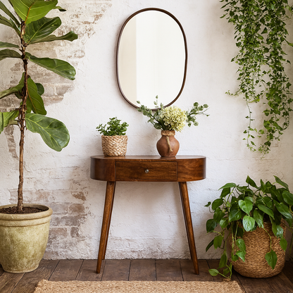 Bellagio Chestnut Mango Wood Oval Console Table with Drawer