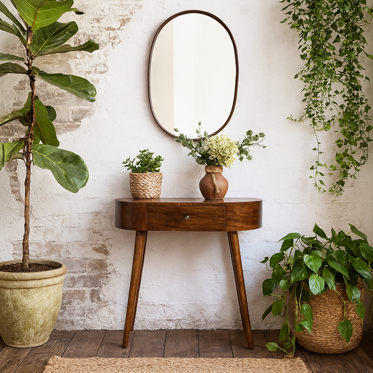 Bellagio Chestnut Mango Wood Oval Console Table with Drawer