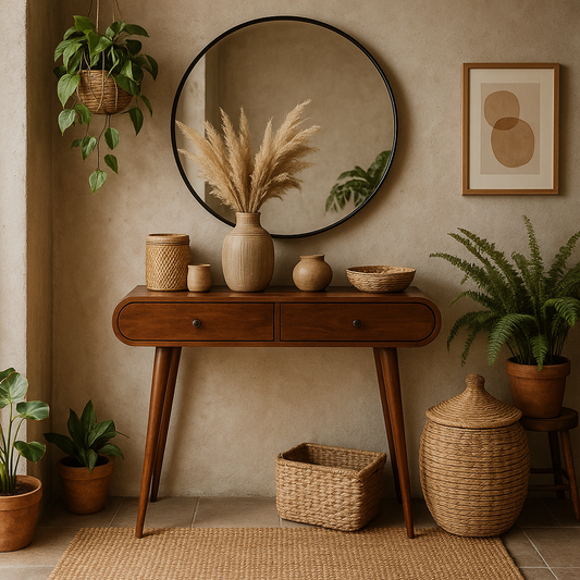 Como Chestnut Mango Wood OvalcConsole Table 2 Drawers