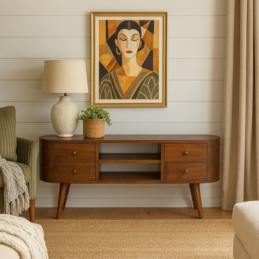 Brescia Chestnut Mango Wood Round TV Entertainment Unit 4 Drawers