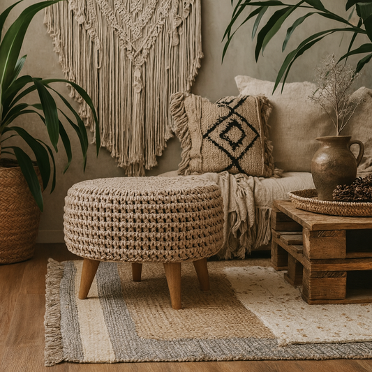 Mantua Beige Hand Woven Oblong Footstool