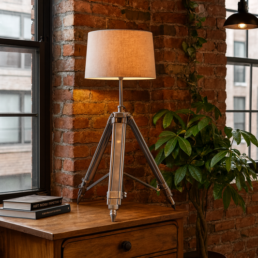 Modena Chrome Tripod Lamp with Cream Shade