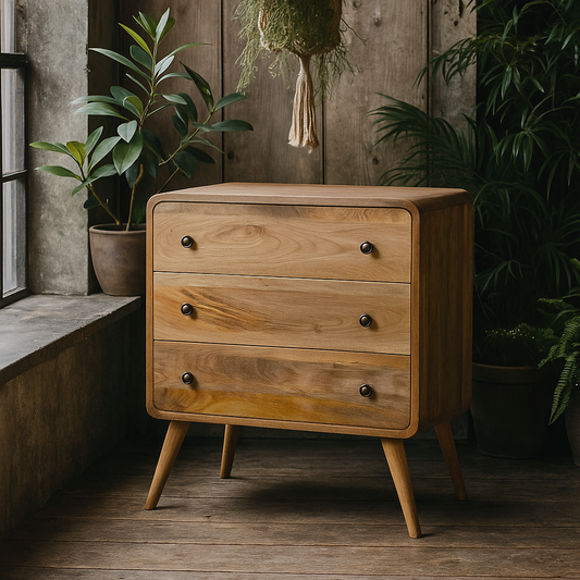 Urbino Curved Oak Mango Wood 3 Drawer Chest