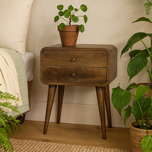 Trapani Curved Grey Washed Mango Wood Bedside Table 2 Drawers