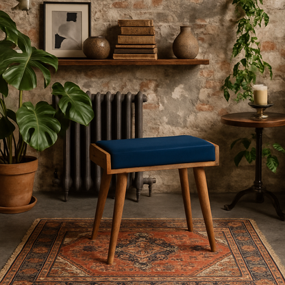 Padua Teal Velvet and Mango Wood Tray Style Footstool