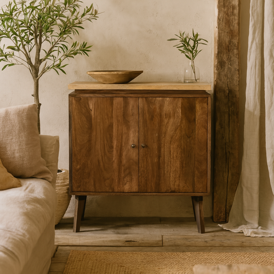 Giverny 2 tone Wooden Platform Storage Cabinet with Doors