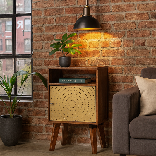Perouges Bedside Table Cut-Out Dotted Brass Door