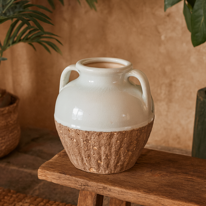 Stonewild Medium Amphora White and Sand Textured Ceramic Vase with Handles