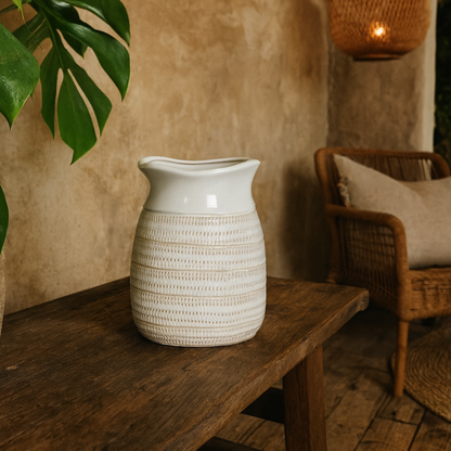 Saffron Medium Hewn Ceramic Vase with Textured Scandi Pattern