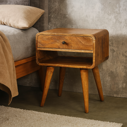 Taormina Natural Mango Wood Nightstand with Drawer and Shelf