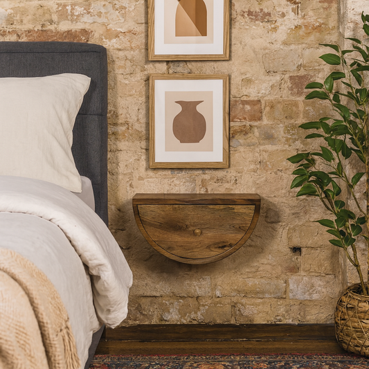 Conques Chestnut Mango Wood Crescent Floating Bedside Table