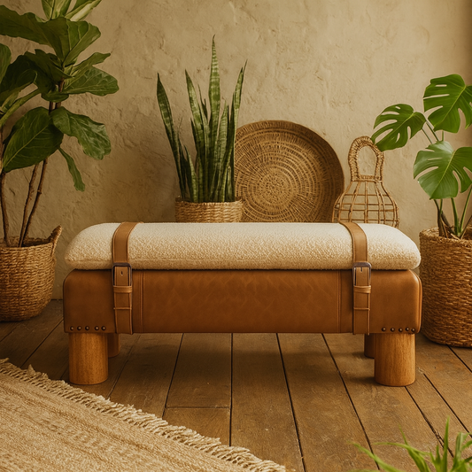 Beynac Strapped Buffalo Leather Rectangular Bench
