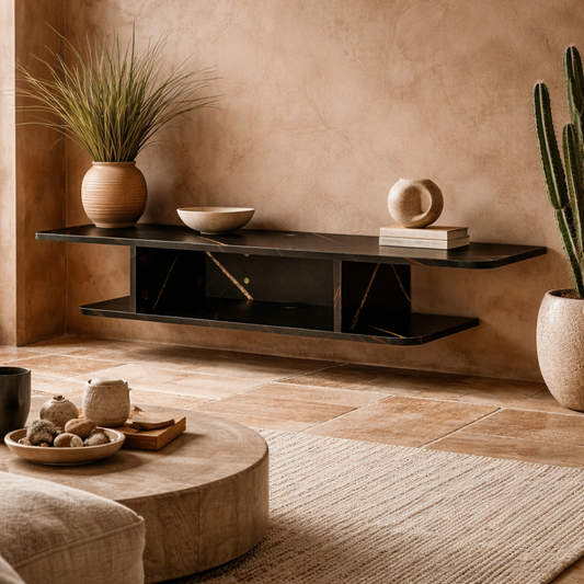 Dibasa Mizi Wooden Black Floating TV Unit With OFauxn Shelves For Screens Up To 40 Inches