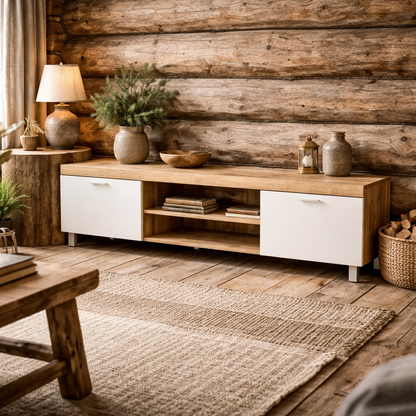 Kepaso Lima Wooden Modern Entertainment Unit With Storage Shelving For TVs Up To 90 Inches