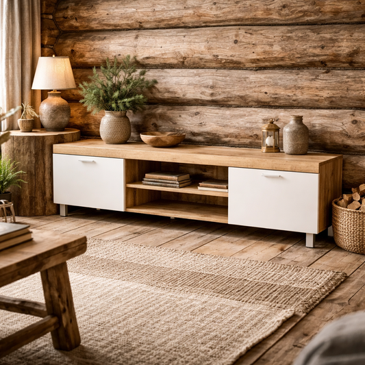 Kepaso Lima Wooden Modern Entertainment Unit With Storage Shelving For TVs Up To 90 Inches