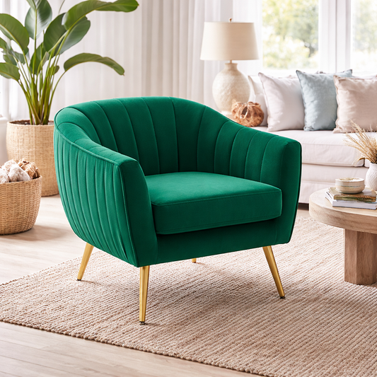 Rico Nota Velvet Forest Green Shell Back Accent Chair