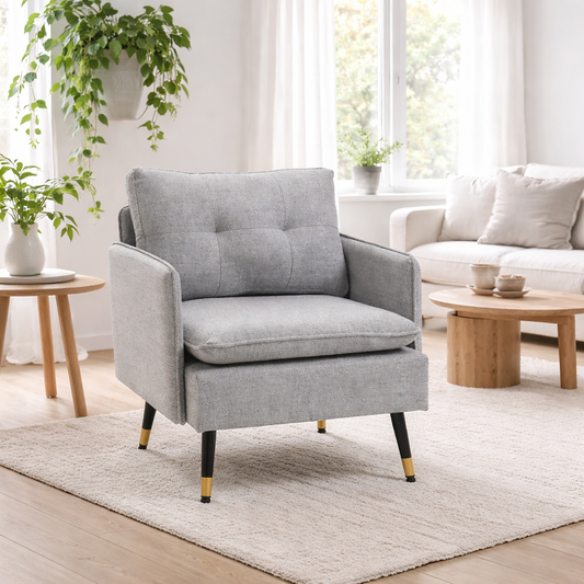 Ravane Tola Fabric Grey Button Tufted Accent Chair For Living Room Or Bedroom
