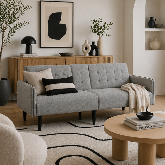 Valo Light Grey Upholstered 3 Seater Sofa Bed Tufted Diamond Pattern