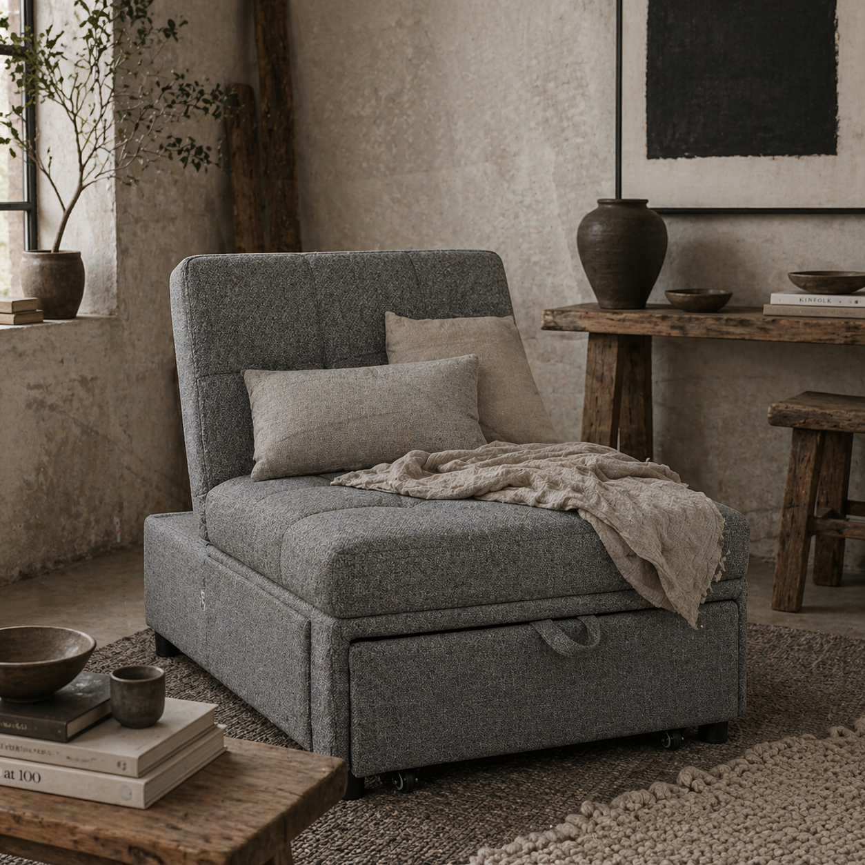 Nidi Kaha Fabric Dark Grey 4 In One Convertible Single Sleeper Chair