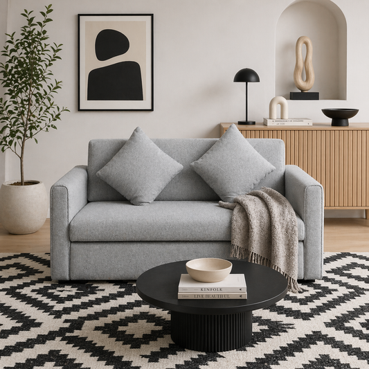 Tasa Fabric Light Grey 2 Seater Pull Out Sofa Bed With Storage And Cushions