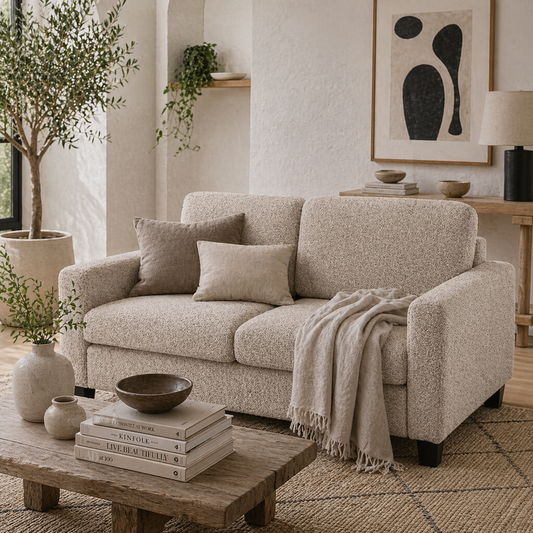 Bana Cream Chenille 2 Seater Sofa With Soft Texture