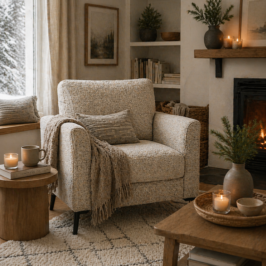 Rapara Linen Look Beige Accent Armchair Black Legs