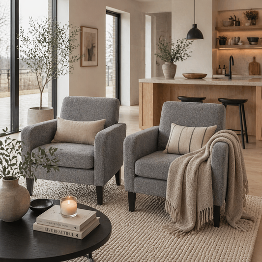 Sesuma  Set Of 2 Dove Grey Modern Accent Chairs With Black Legs