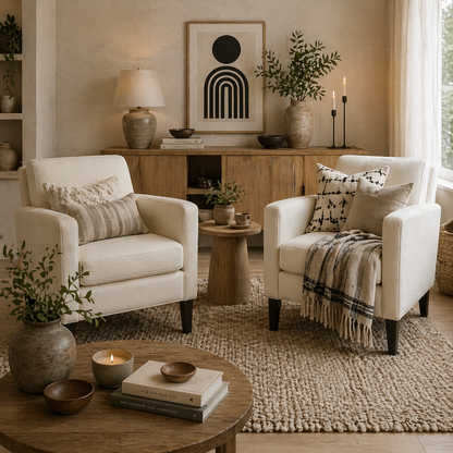 Remili Set Of 2 Cream Modern Accent Chairs With Black Legs