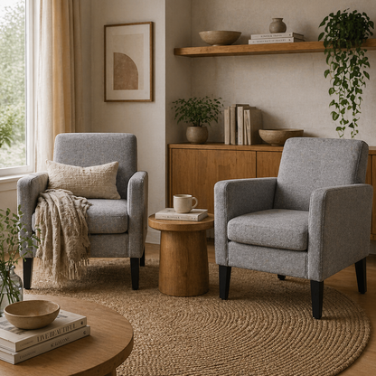 Nimi Set Of 2 Light Grey Modern Accent Chairs With Black Legs