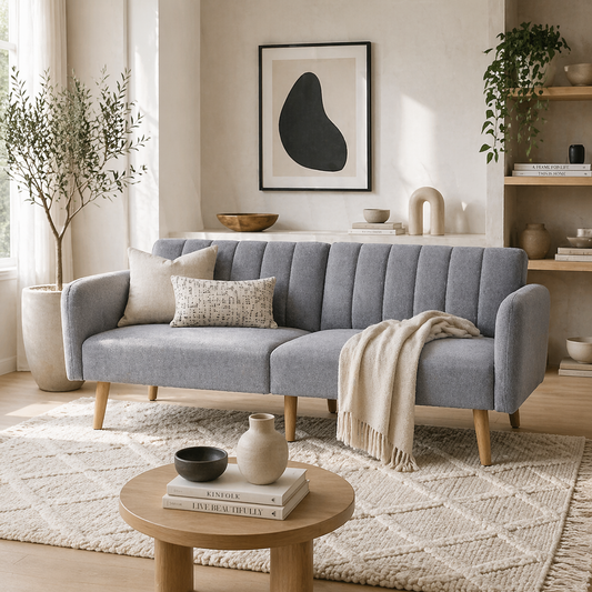 Dodi Minimalist Light Grey 3 Seater Sofa Bed With Panel Tufted Back Design
