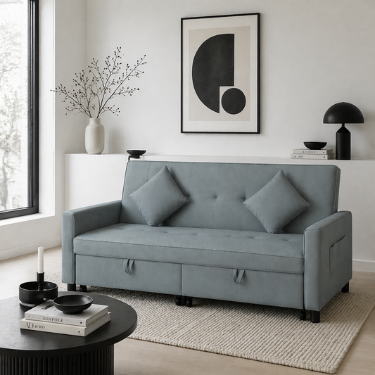 Senosa Grey Upholstered 3 Seater Convertible Sofa Bed Tufted