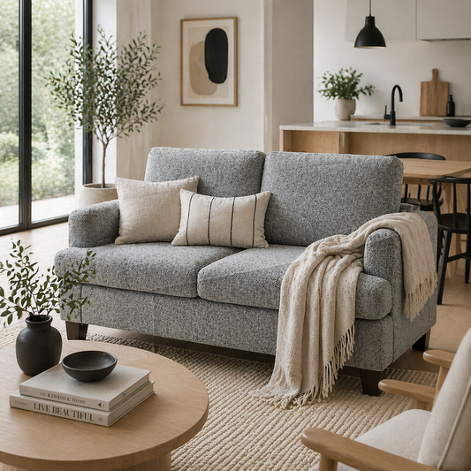 Mofa Chenille Light Grey 2 Seater Sofa Soft Texture