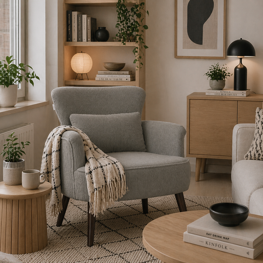 Zile Corduroy Light Grey Retro Style Accent Chair Angled Legs